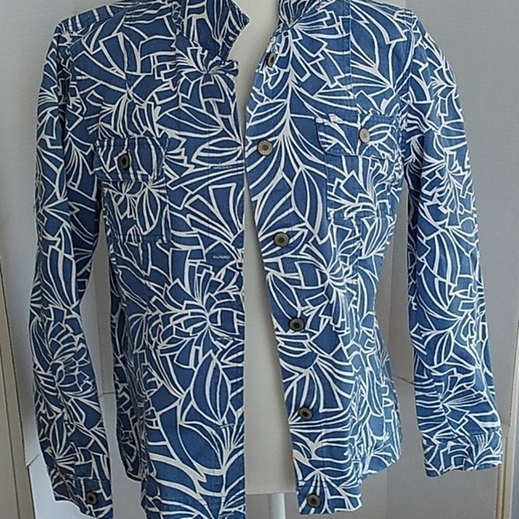 JM Collection, Blue Geometric Cotton Jacket.Sz 10. - Picture 1 of 8